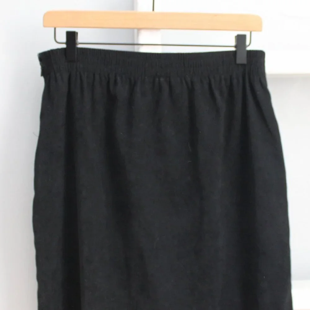 Denim & Co VTG Black Faux Suede Asymmetrical Fringe Hem Midi Skirt Size Medium - Picture 4 of 4
